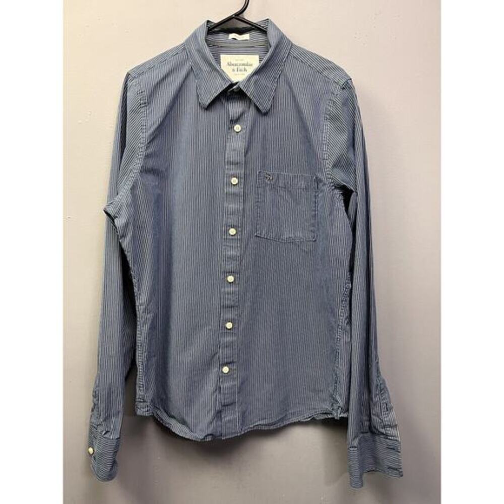 Abercrombie‎ Fitch Shirt Mens Large Blue Striped Muscle Long Sleeve Heavy Preppy